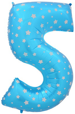 Воздушный шар (40''/102 см) Цифра, 5, Синий, 1 шт. 