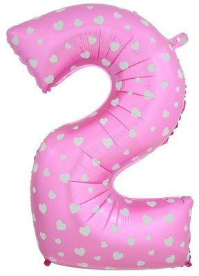 Воздушный шар (40''/102 см) Цифра, 2, Розовый, 1 шт. 