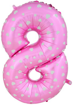 Воздушный шар (40''/102 см) Цифра, 8, Розовый, 1 шт. 