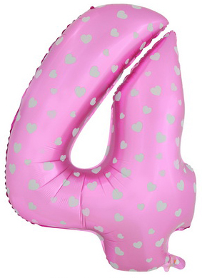 Воздушный шар (40''/102 см) Цифра, 4, Розовый, 1 шт. 