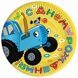 Тарелки (9''/23 см) Синий трактор, С Днем Рождения!, 6 шт.
