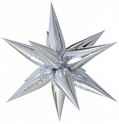Фольгированный шар (26''/66 см) Фигура, Звезда составная, Серебро, 1 шт.   