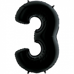 Воздушный шар (40''/102 см) Цифра, 3, Черный, 1 шт. 