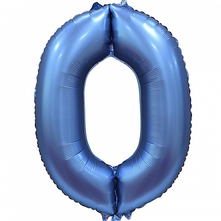 Шар (34''/86 см) Цифра, 0, Синий, Сатин, в упаковке 1 шт.